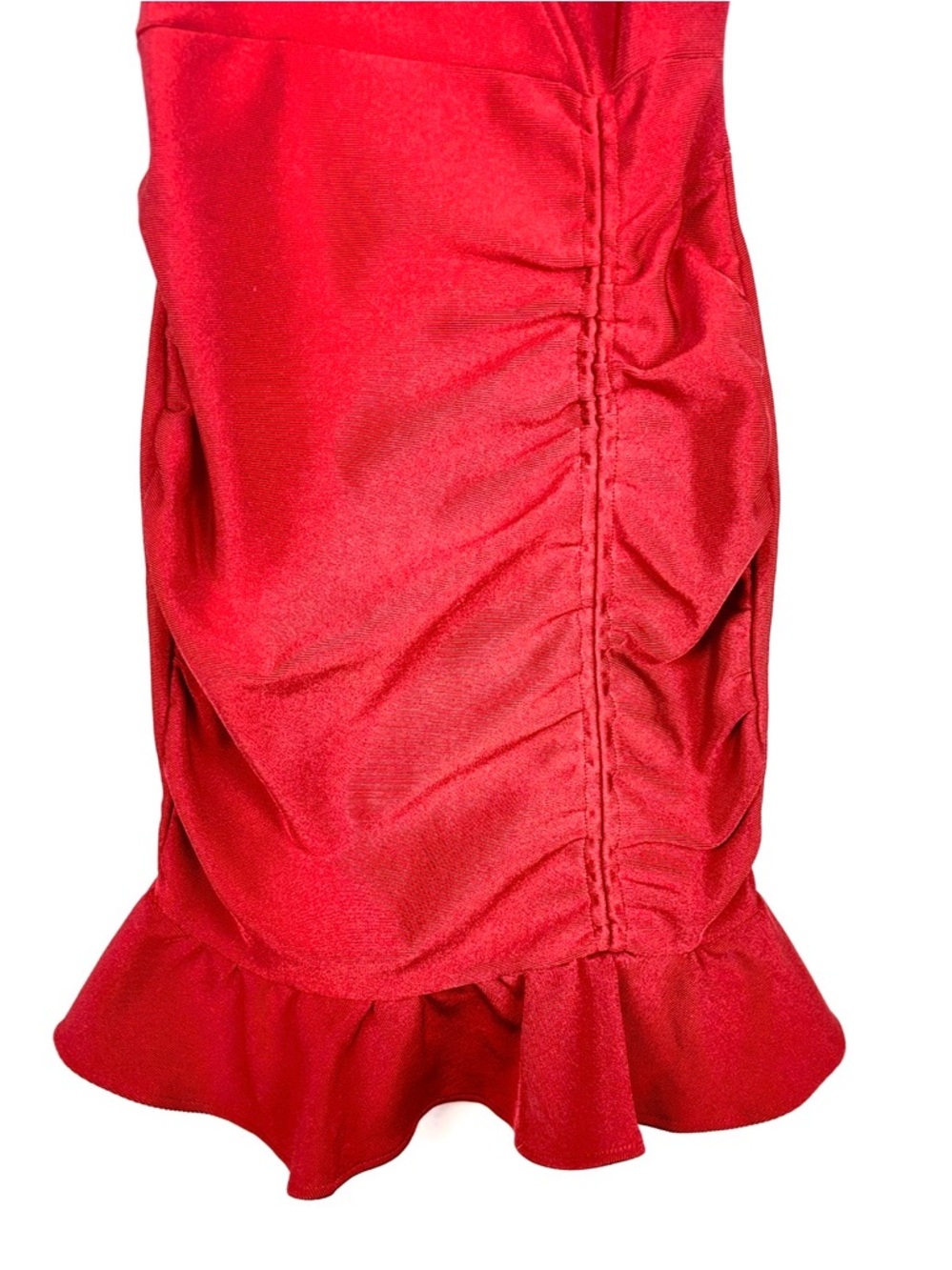 POSH MIA Red Ruched Ruffle Hem Cocktail Dress - Picture 4 of 6